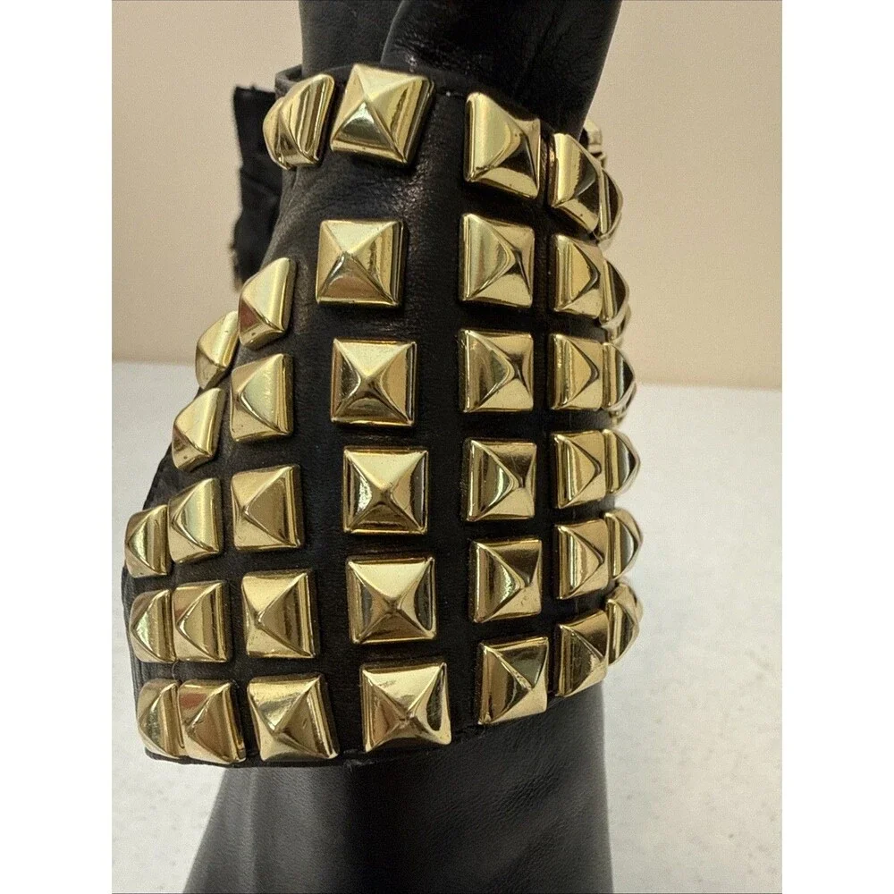 Michael By Michael Kors Rock And Roll Booties Black Leather & Gunmetal Studs 8M